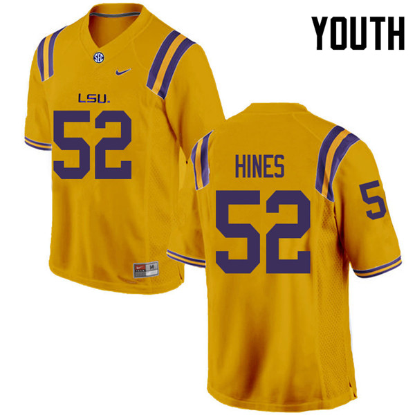 Youth #52 Chasen Hines LSU Tigers College Football Jerseys Sale-Gold - Click Image to Close